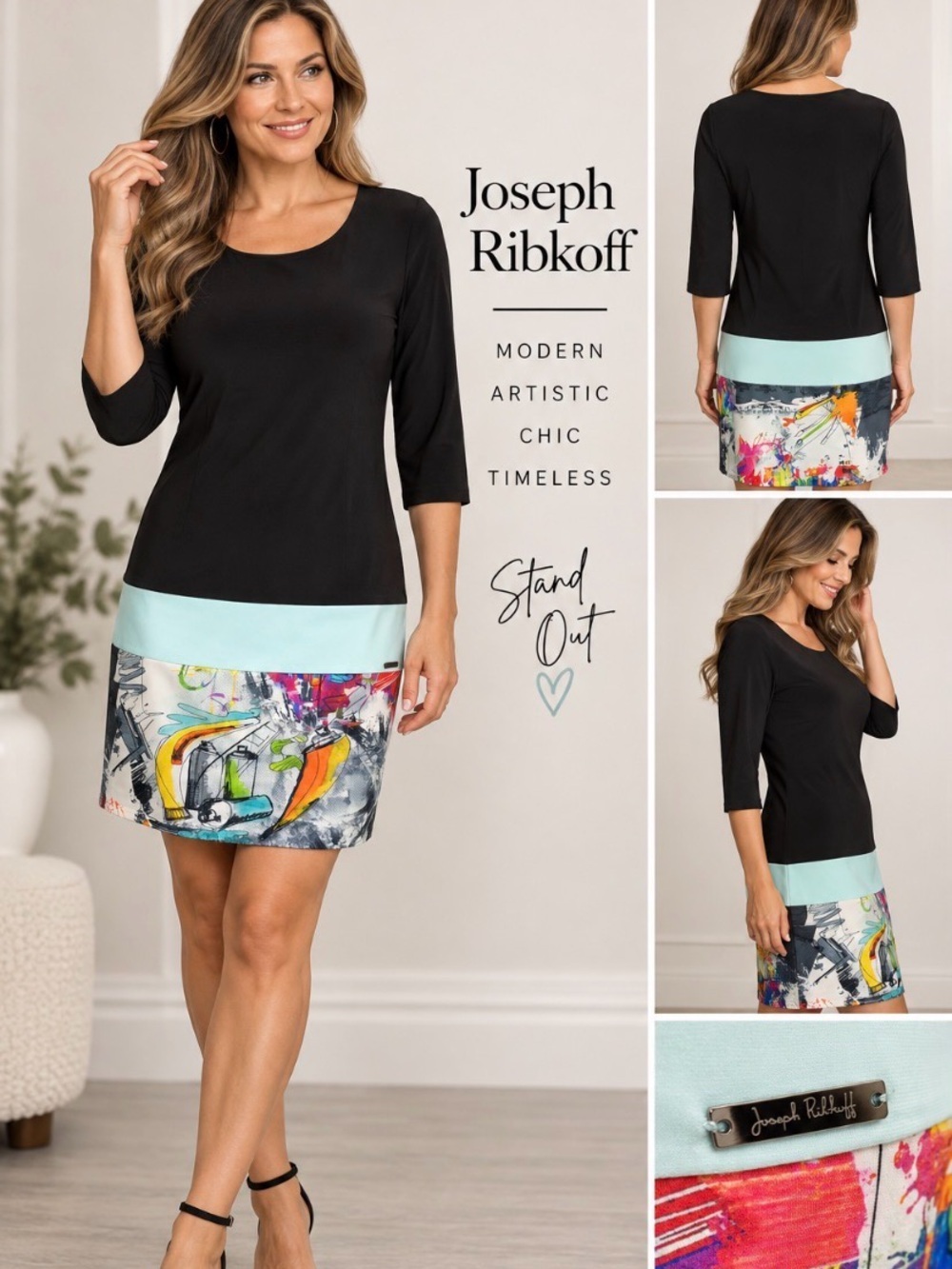 Joseph Ribkoff color block art deco dress